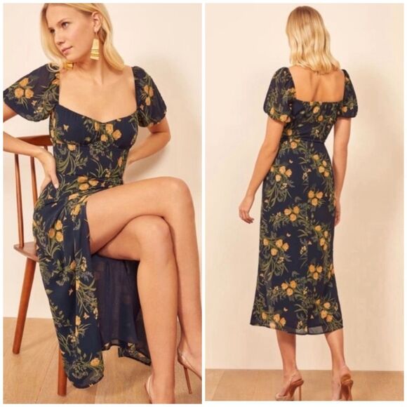 Reformation Ruthie Midi Dress in Secret Garden Size 0 - Picture 1 of 7